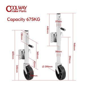 8 Inch Solid Wheel Sidewind Round Swivel Trailer Jack With Bolt On Capacity 675KG Jockey Wheel Boat RV Parts Accessories